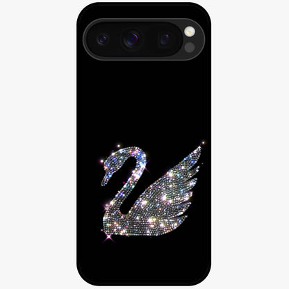 Starlit Swan Grace Glass Case showing flat back view with graceful swan artwork under starry sky and glossy glass finish.