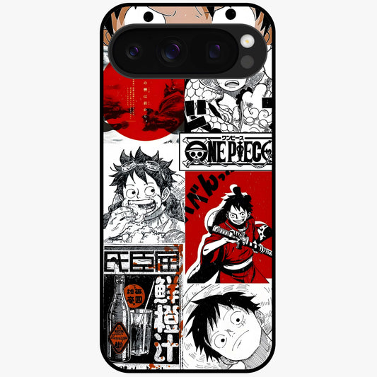 Strawhat Chaos Panels Glass Case showing flat back view with anime inspired chaos panel artwork and glossy glass finish.
