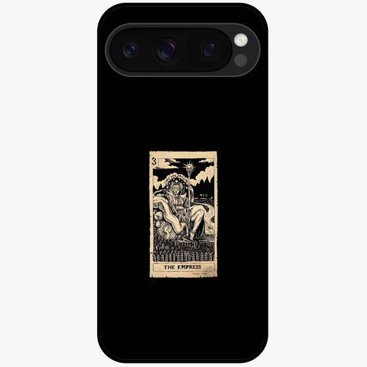 The Empress Glass Case showing flat back view with regal feminine artwork and glossy glass finish.