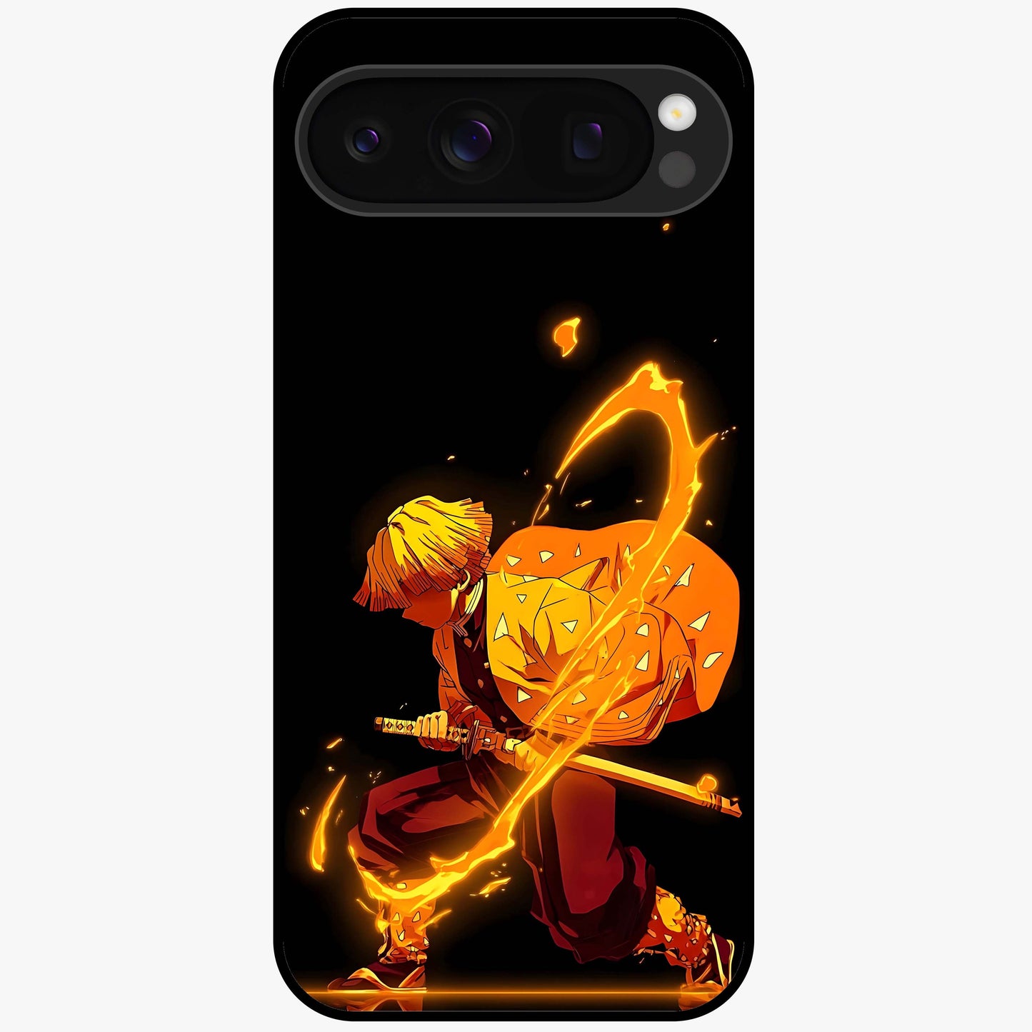 Thunder Flame Execution Glass Case showing flat back view with powerful flame and lightning artwork and glossy glass finish.