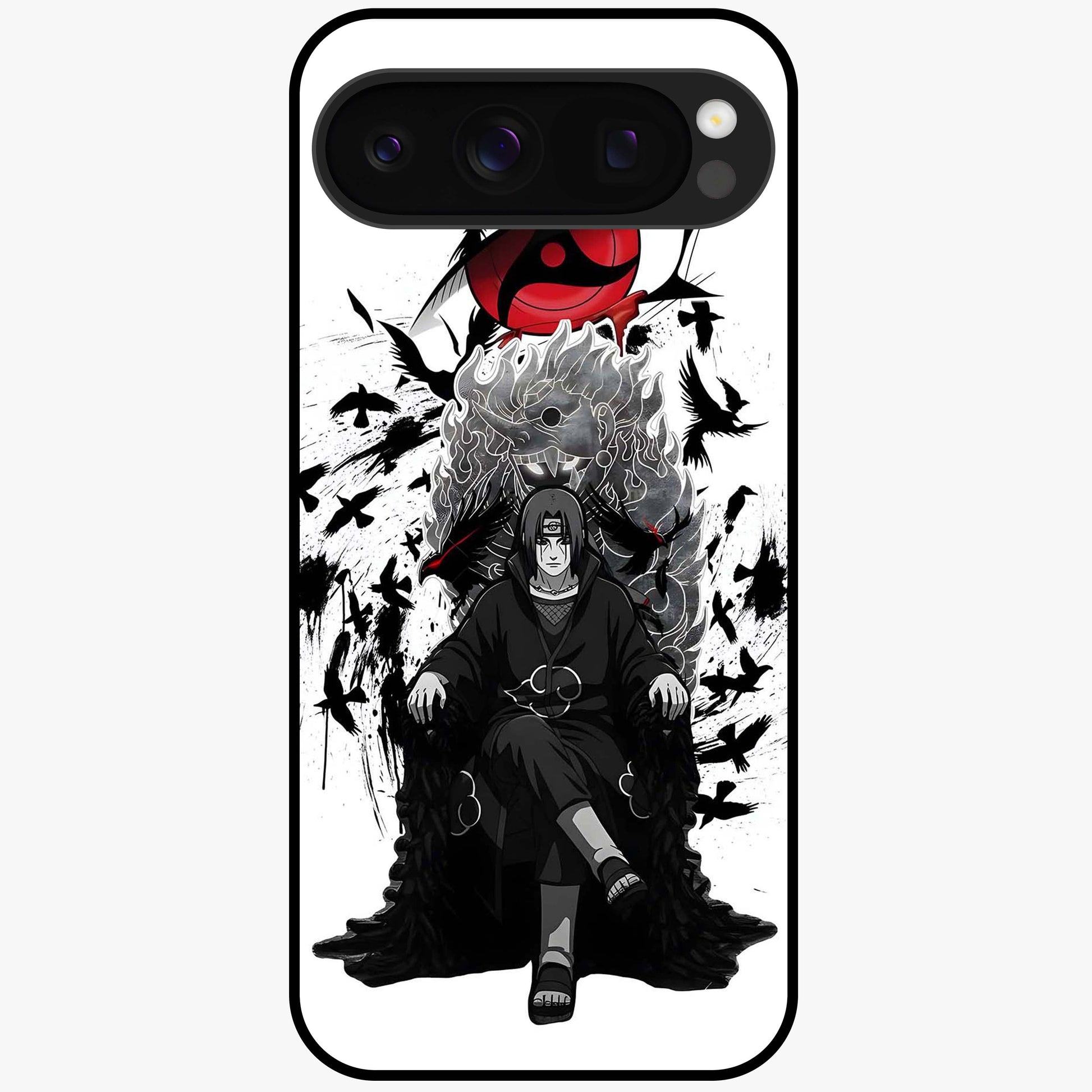 Uchiha Shadow Throne Glass Case showing flat back view with cosmic underwater themed artwork and glossy glass finish.