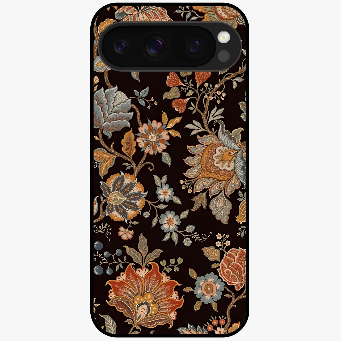 Vintage Floral Dream Glass Case showing flat back view with classic floral artwork and glossy glass finish.