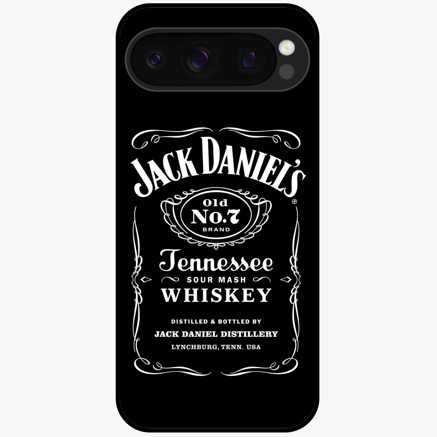 Vintage Whiskey Heritage Glass Case showing flat back view with classic whiskey inspired artwork and glossy glass finish.