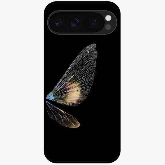 Whispers Of Wings Glass Case showing flat back view with graceful wing inspired artwork and glossy glass finish.