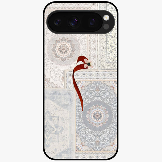 White Aesthetic Bow Glass Case showing flat back view with minimal bow artwork and glossy glass finish.