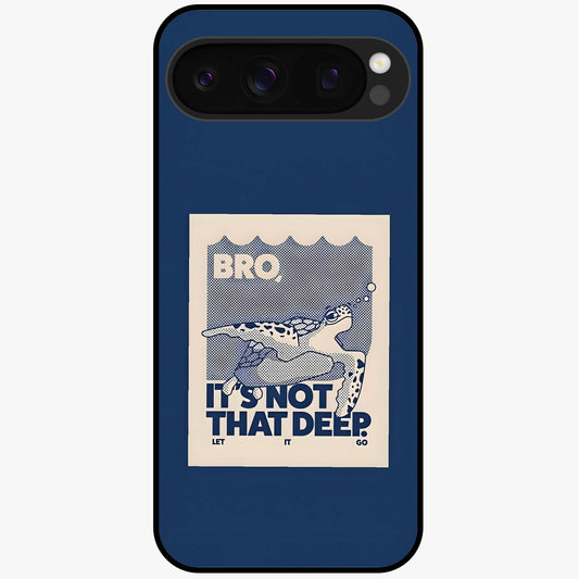Worry Less Swim Glass Case showing flat back view with playful motivational artwork and glossy glass finish.