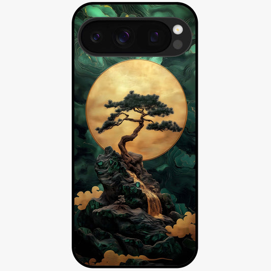Zen Moon Rise Glass Case showing flat back view with calm moonrise artwork and glossy glass finish.