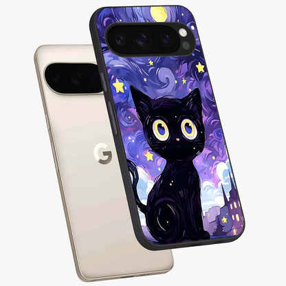 Abstract Cat Art Glass Case displayed in angled mockup highlighting modern abstract cat artwork and sleek glass surface.