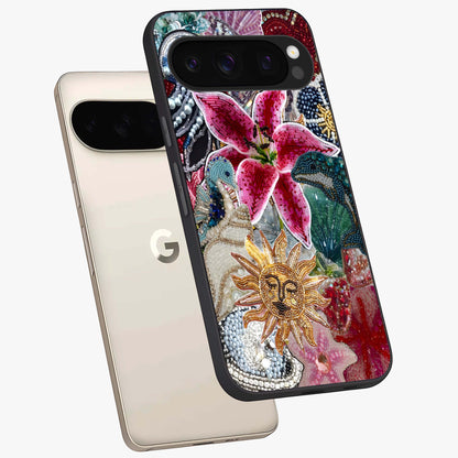 Beaded Garden Fantasy Glass Case displayed in angled mockup highlighting fantasy inspired floral bead pattern.