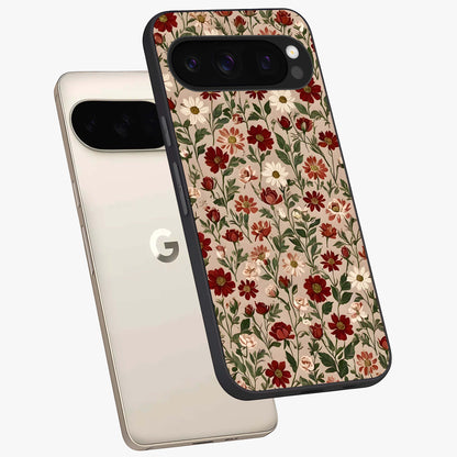 Biege Flower With Leaf Glass Case displayed in angled mockup highlighting minimal floral leaf design and elegant aesthetic.