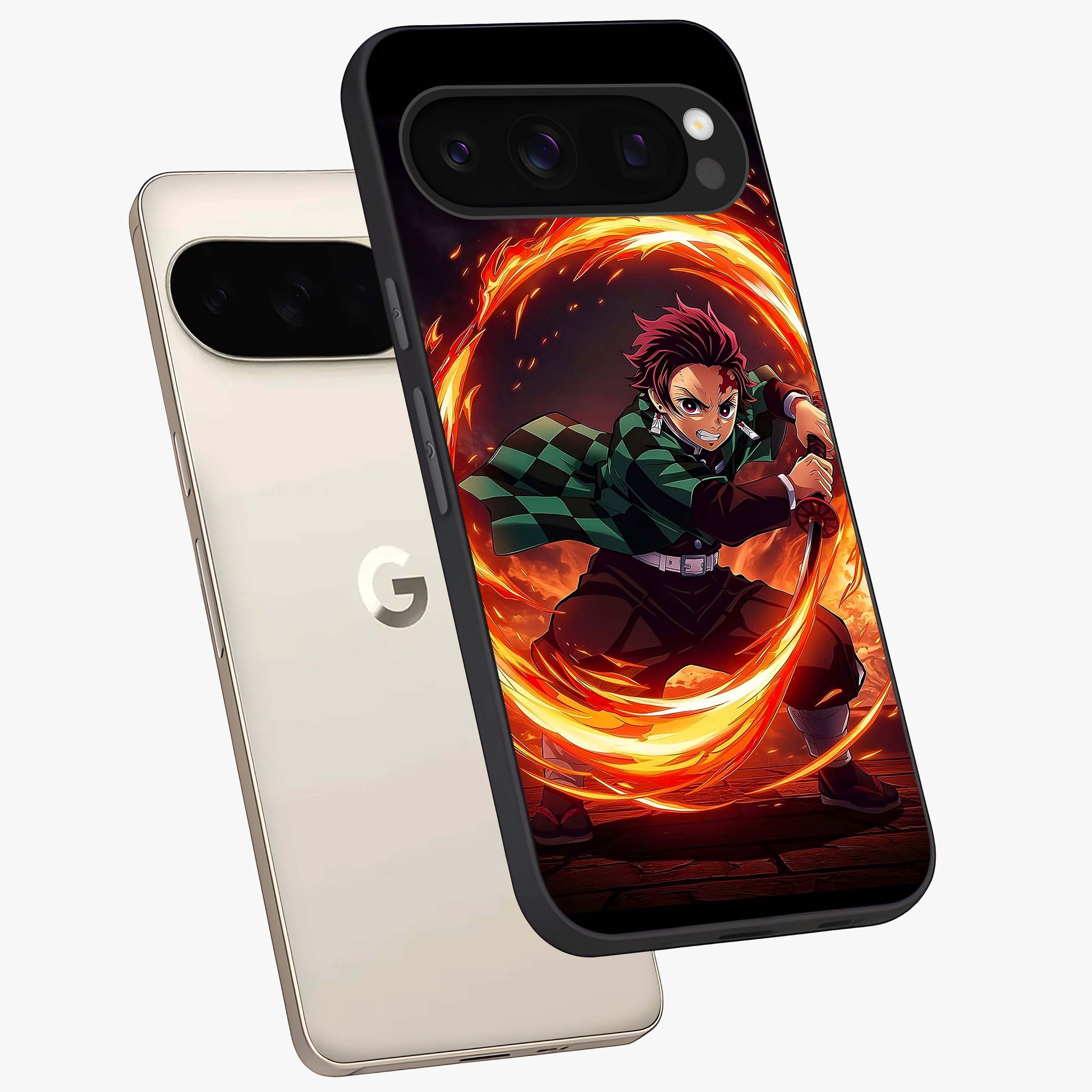 Blazing Sword Resolve Glass Case displayed in angled mockup highlighting powerful sword illustration and bold fantasy theme.