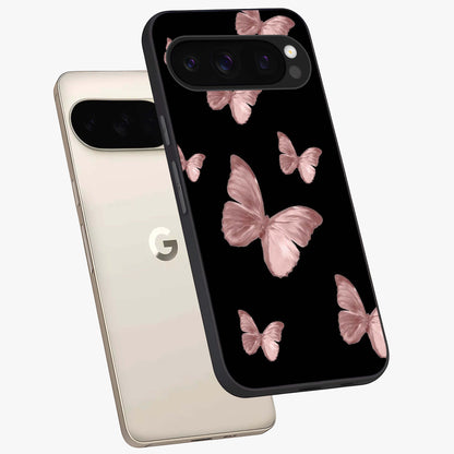 Butterfly Pattern Glass Case displayed in angled mockup highlighting delicate butterfly design and aesthetic pattern style.
