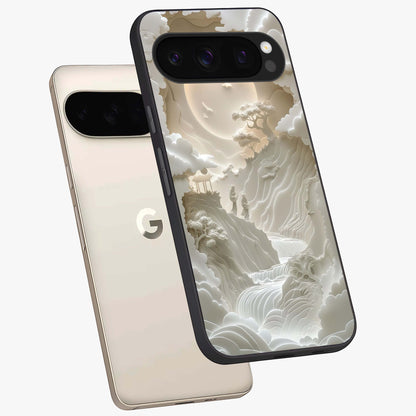 Celestial Origami Glass Case displayed in angled mockup highlighting geometric origami design with cosmic aesthetic theme.