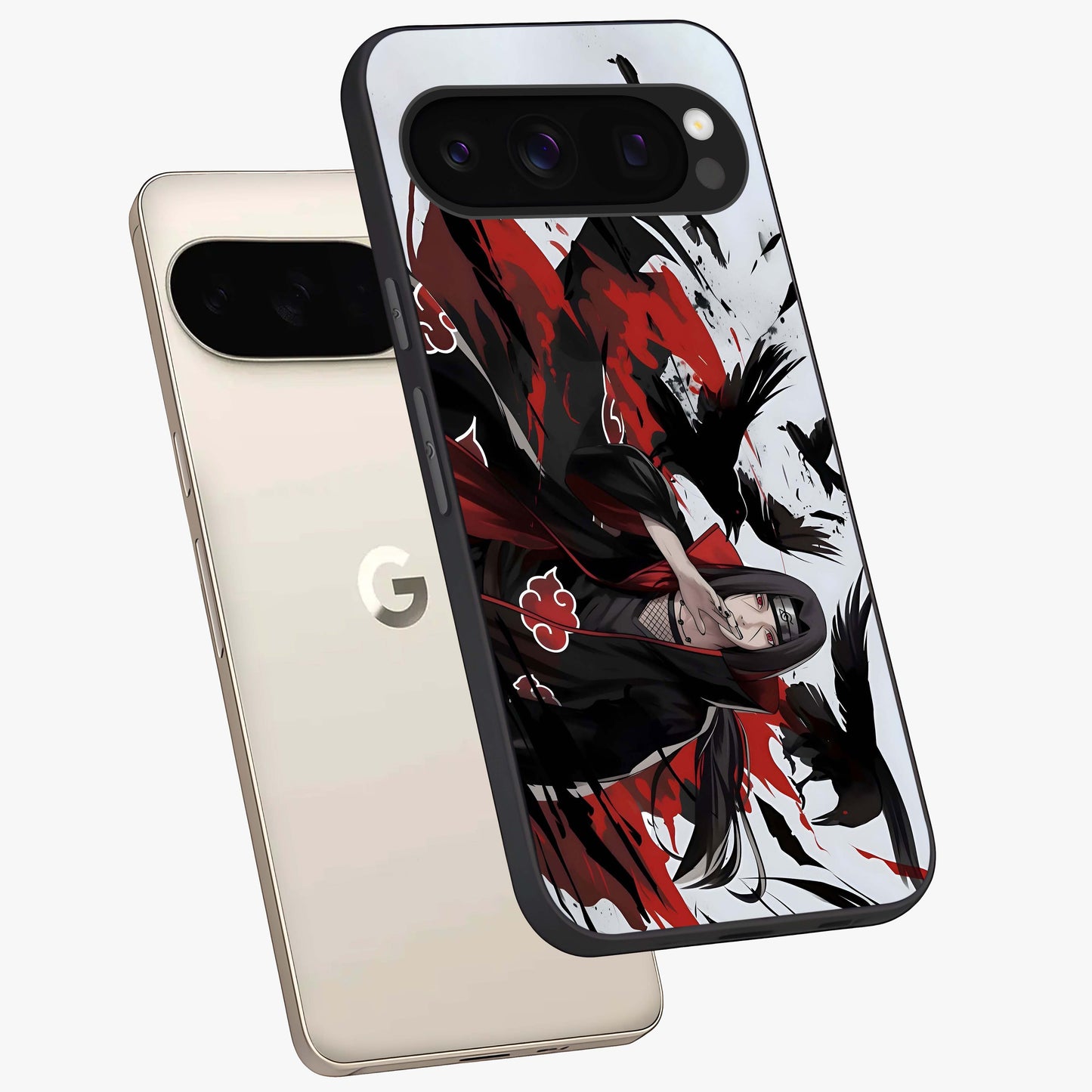 Crimson Crow Illusion Glass Case displayed in angled mockup highlighting mysterious crow graphic with dark aesthetic style.