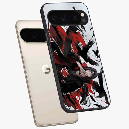 Crimson Crow Illusion Glass Case displayed in angled mockup highlighting mysterious crow graphic with dark aesthetic style.