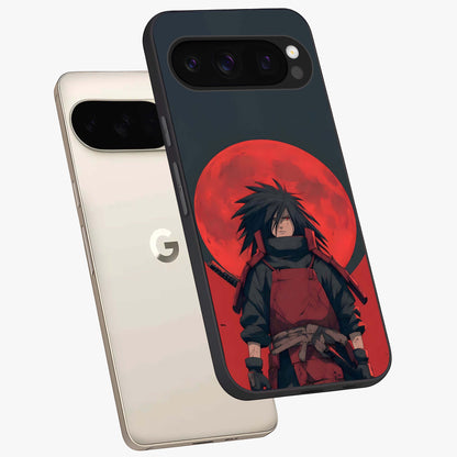 Crimson Moon Warlord Glass Case displayed in angled mockup highlighting dramatic crimson moon design with fantasy aesthetic.