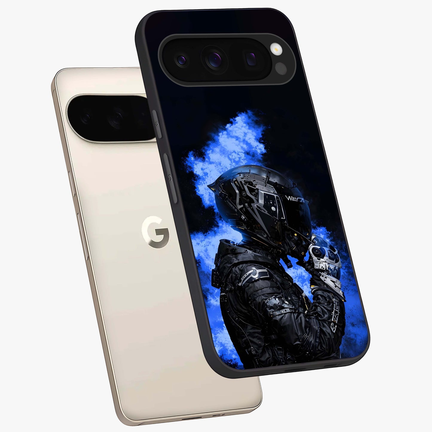 Cyber Sentinel Protocol Glass Case displayed in angled mockup highlighting digital cyber design with sci-fi aesthetic style.