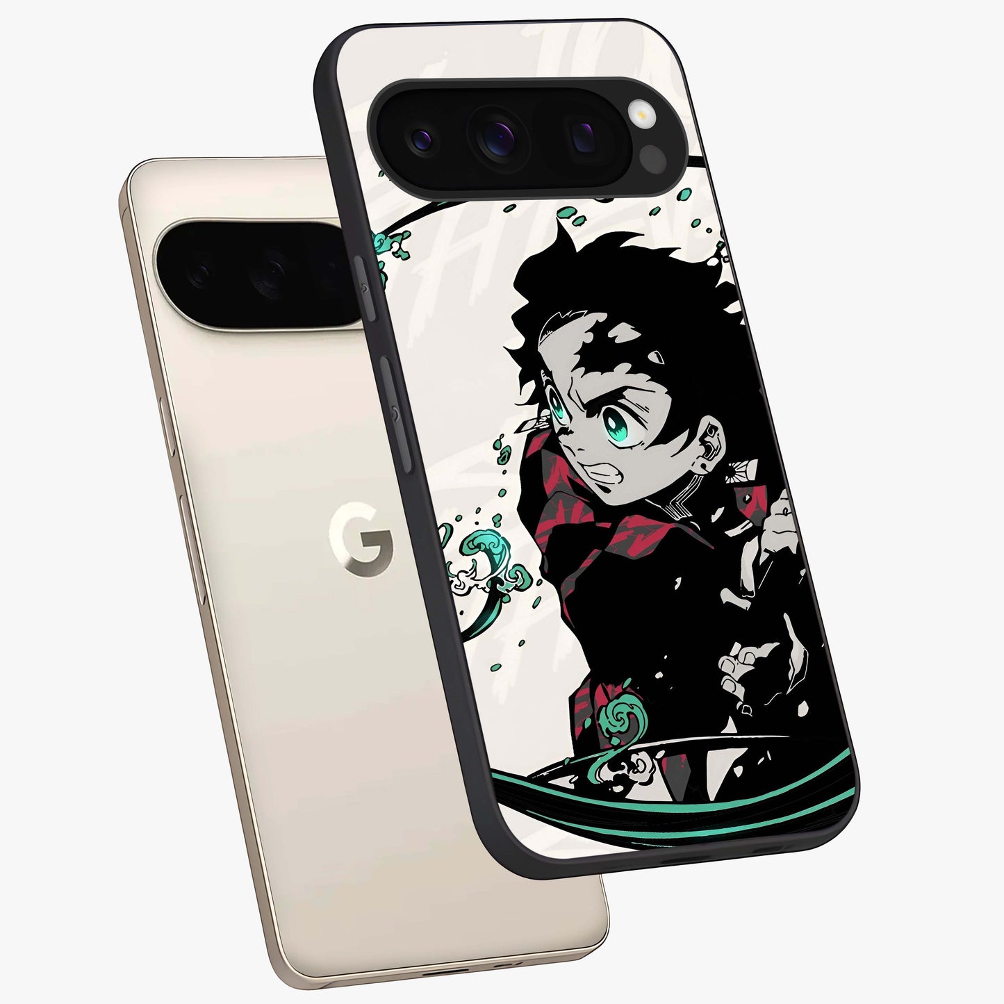 Demon Slayer Glass Case displayed in angled mockup highlighting dramatic anime character design with action aesthetic.