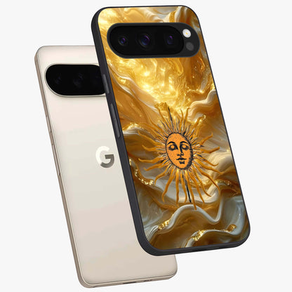 Eternal Golden Glow Glass Case displayed in angled mockup highlighting glowing golden aesthetic design with elegant style.