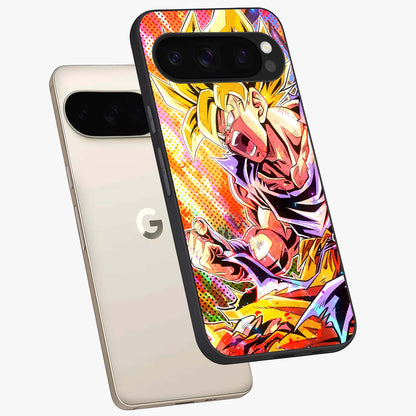 Firing Goku Glass Case displayed in angled mockup highlighting dynamic anime character design with action aesthetic.