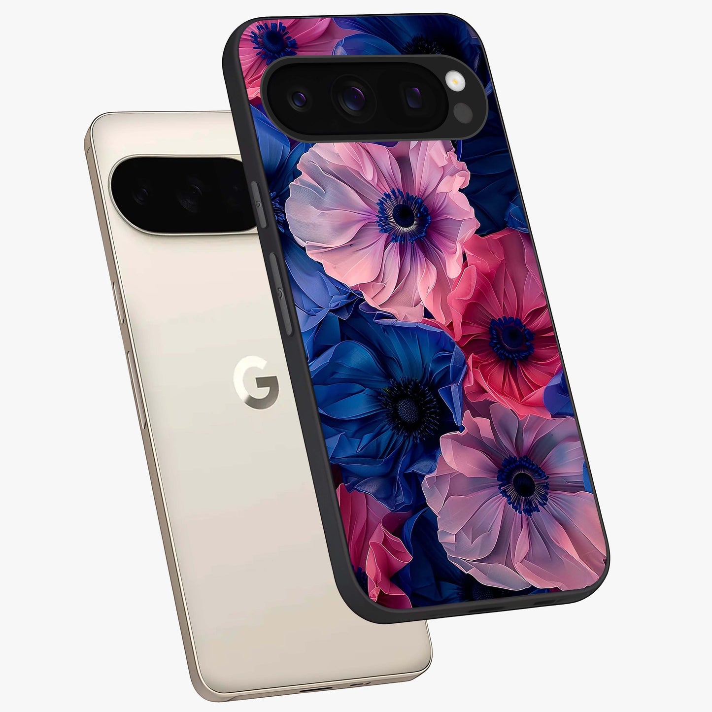 Flower Paper Art Pattern Glass Case displayed in angled mockup highlighting layered paper flower design with artistic aesthetic.