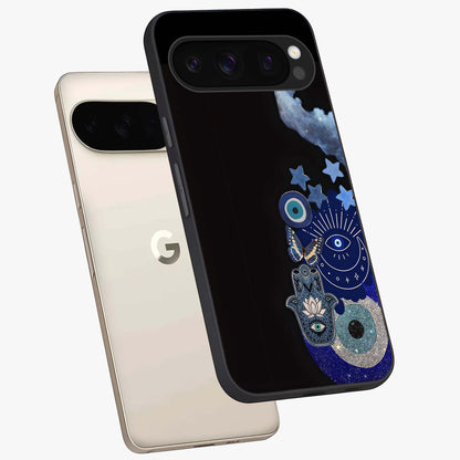 Galactic Charm Cluster Glass Case displayed in angled mockup highlighting luminous galaxy inspired design with dreamy aesthetic.