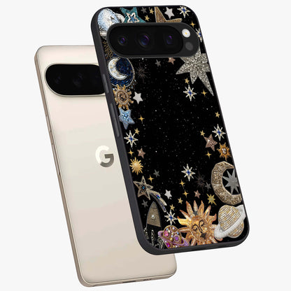 Galactic Jewel Stars Glass Case displayed in angled mockup highlighting shining celestial star design with cosmic aesthetic style.