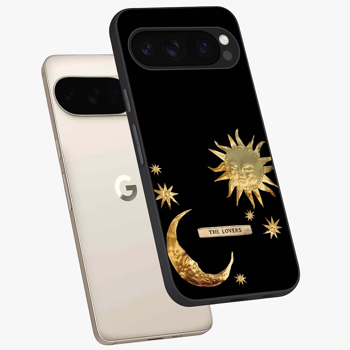 Gold Sun Blush Glass Case displayed in angled mockup highlighting radiant sun design with warm golden aesthetic.