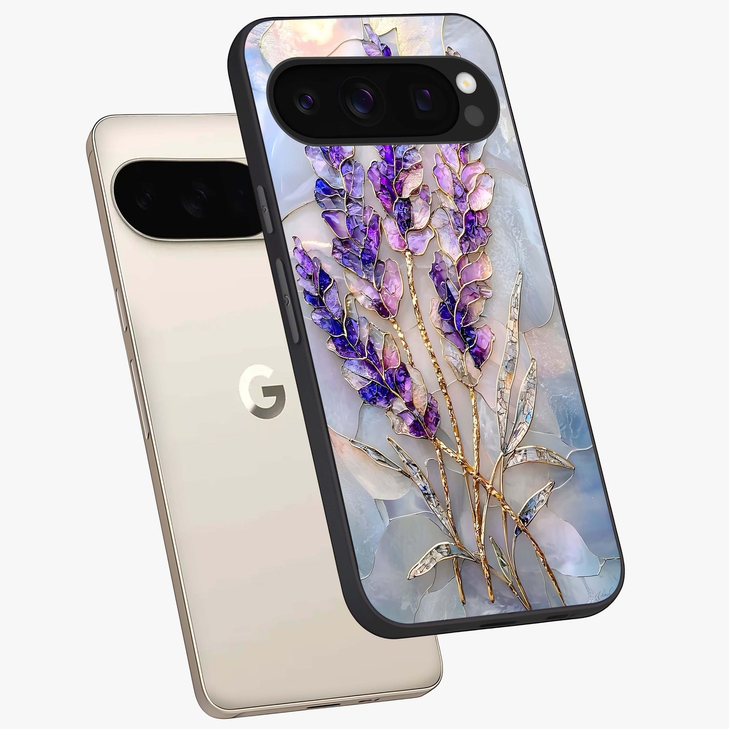 Lavender Dream Glow Glass Case displayed in angled mockup highlighting dreamy purple glow design with soft artistic style.