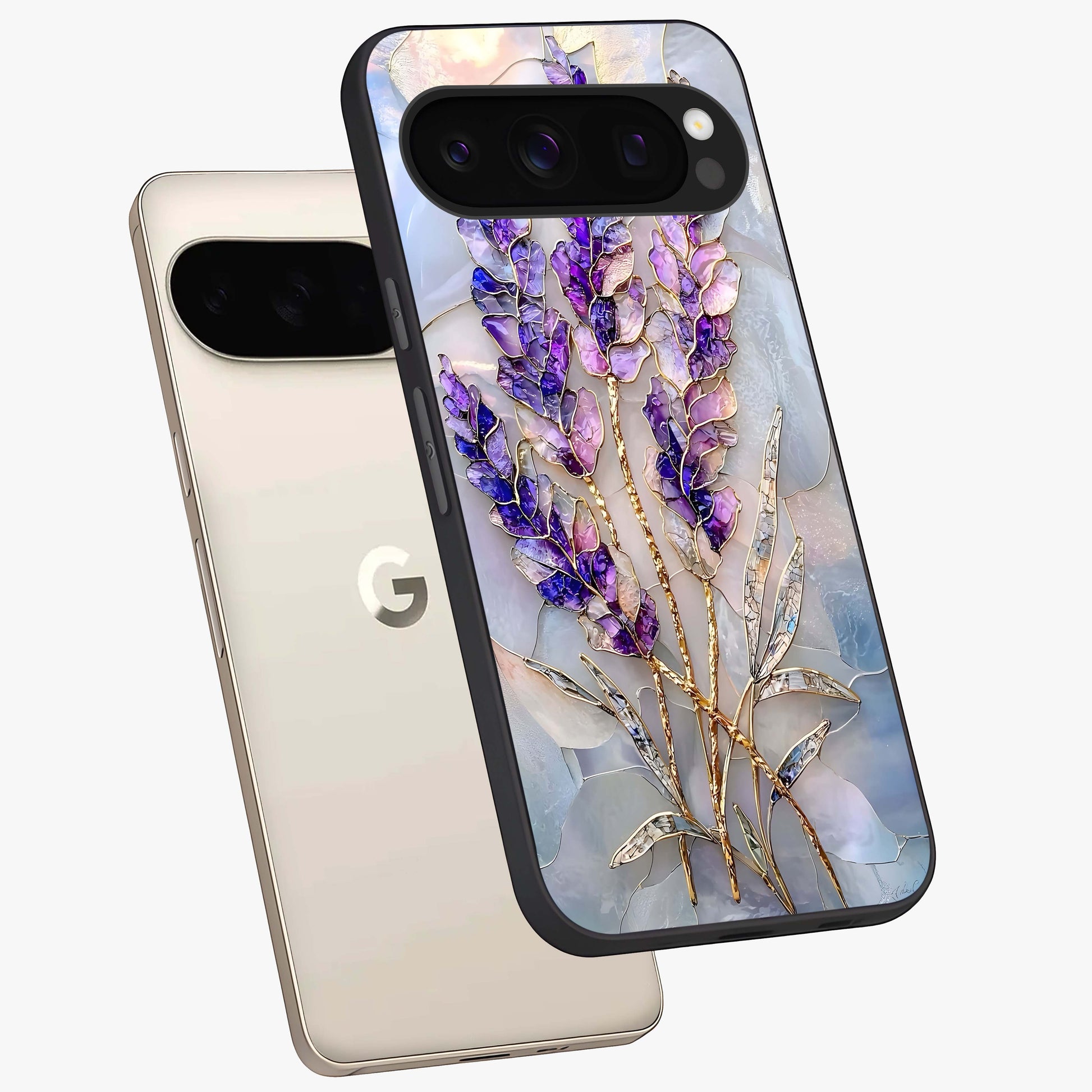 Lavender Dream Glow Glass Case displayed in angled mockup highlighting dreamy purple glow design with soft artistic style.