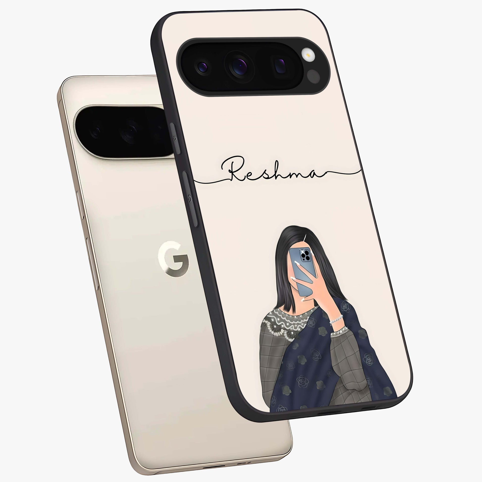 Mirror Mood Muse With Custom Name Glass Case displayed in angled mockup highlighting aesthetic mirror inspired design with custom name feature.