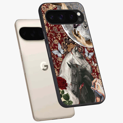 Moonlit Royal Stallion Glass Case displayed in angled mockup highlighting powerful stallion illustration with royal night aesthetic.