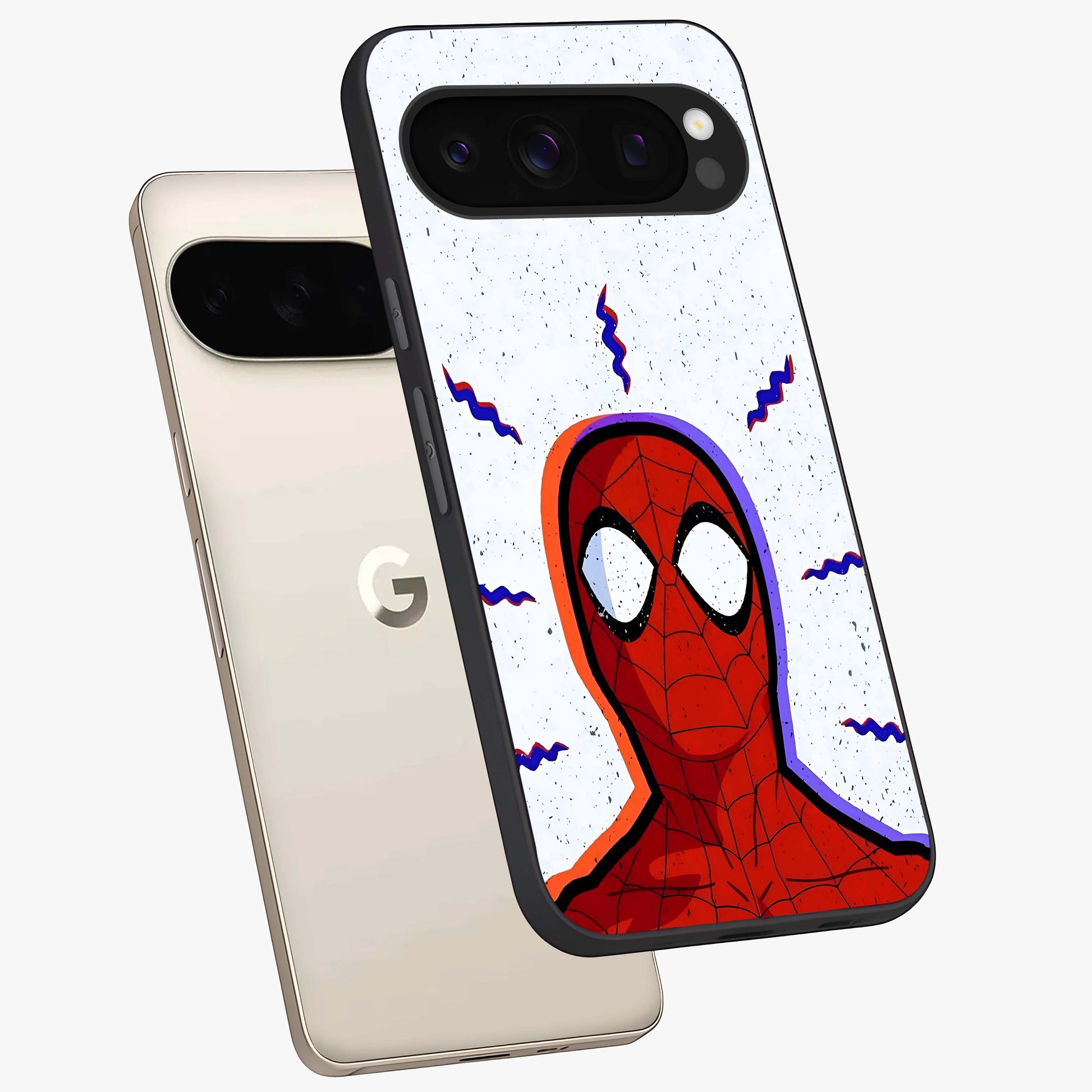 Omg Spiderman Glass Case displayed in angled mockup highlighting dynamic hero illustration with action comic aesthetic.