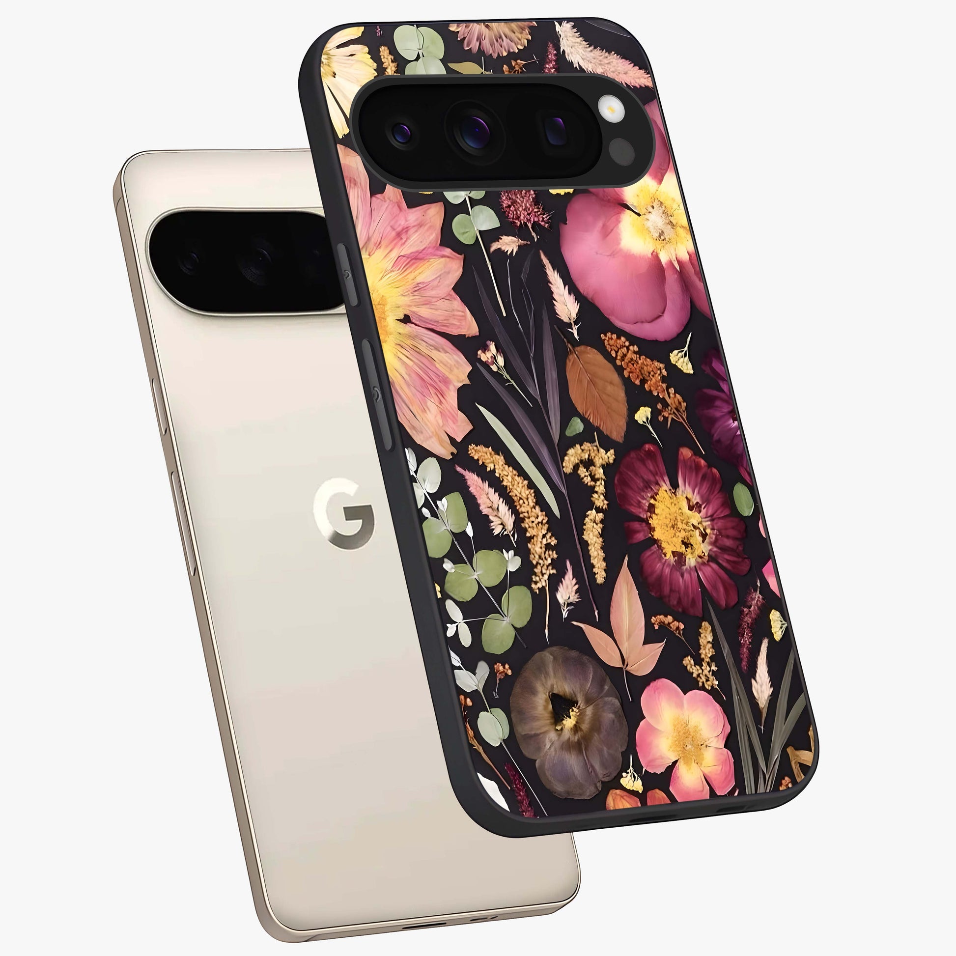 Petal Dream Tapestry Glass Case displayed in angled mockup highlighting decorative petal pattern with elegant botanical aesthetic.