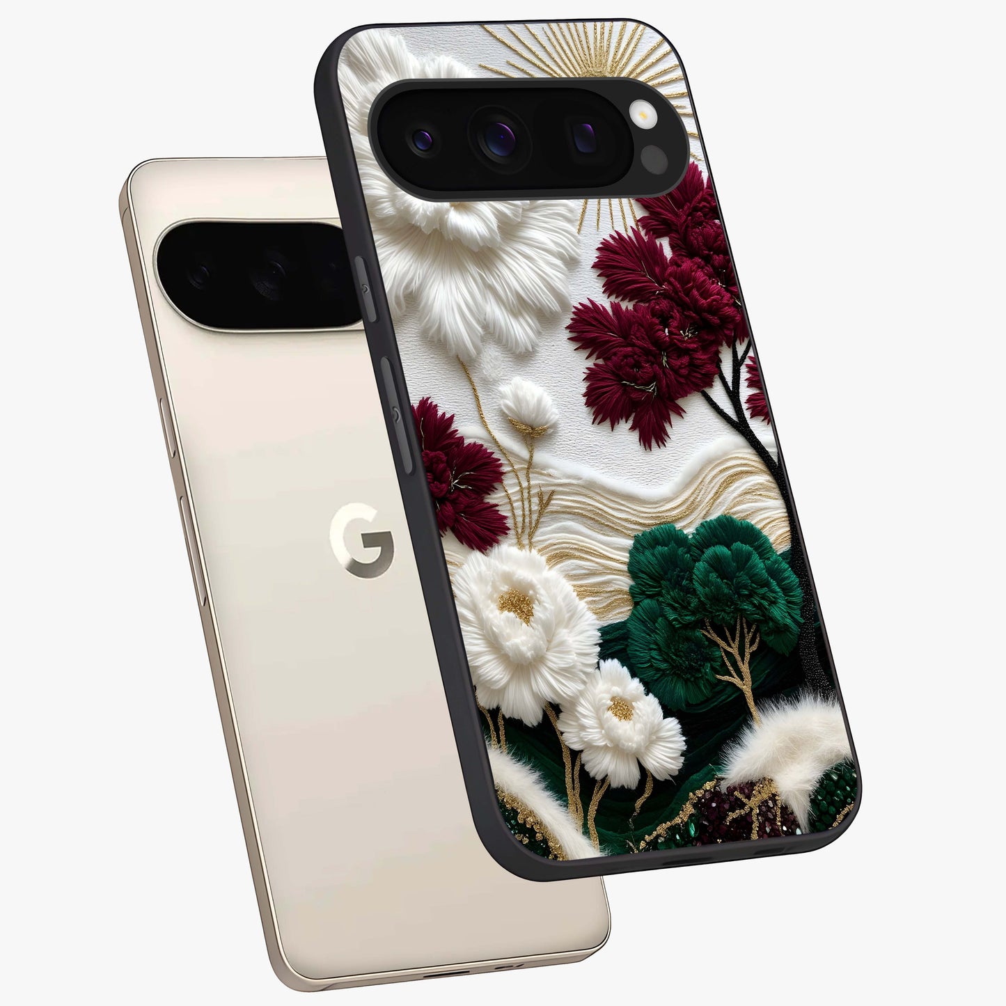 Radiant Bloom Elegance Glass Case displayed in angled mockup highlighting graceful floral design with radiant aesthetic style.
