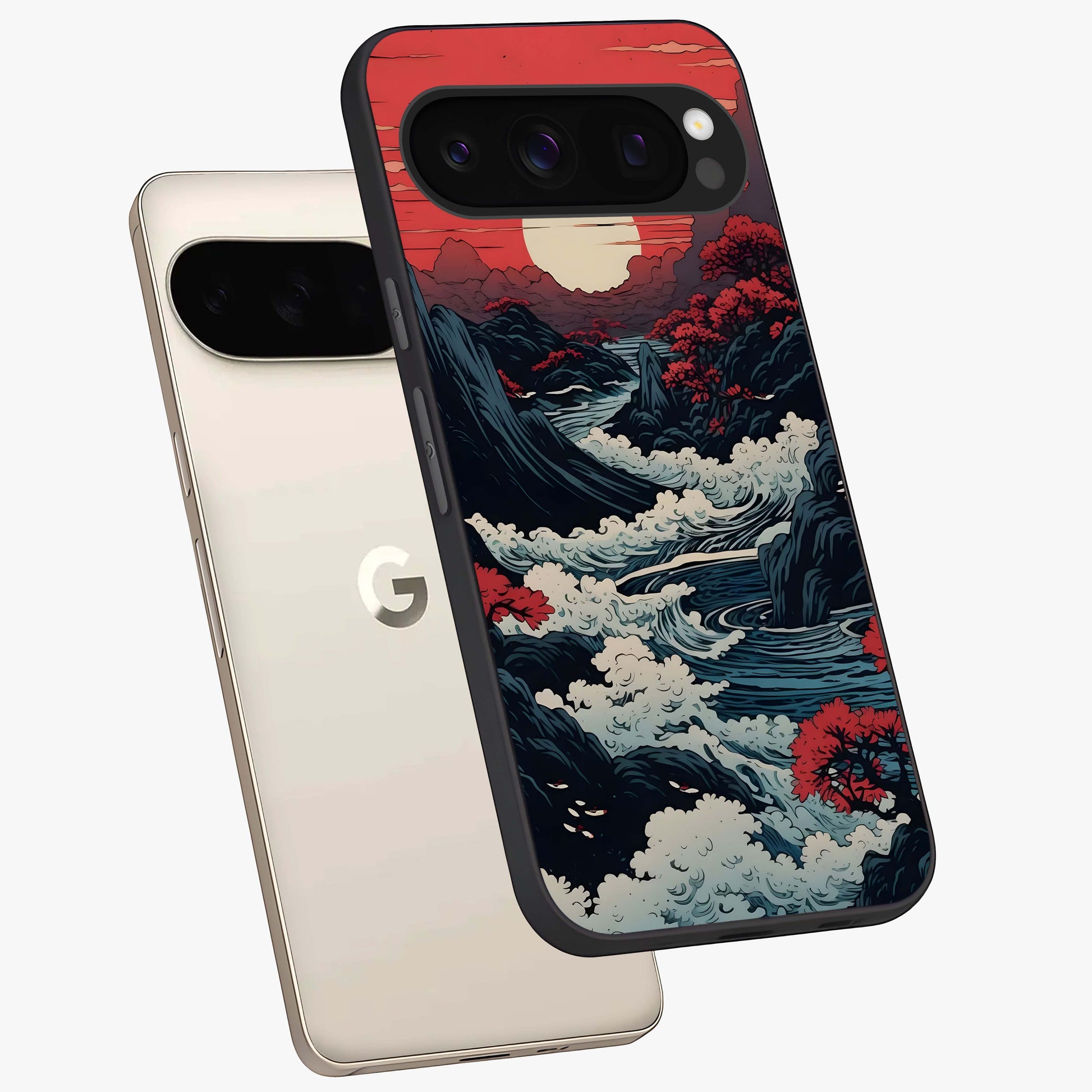 Red Sunset Scenery Glass Case displayed in angled mockup highlighting glowing sunset sky design with scenic aesthetic.