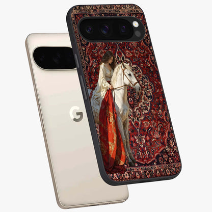 Royal Peacock Feathers Glass Case displayed in angled mockup highlighting vibrant feather pattern with regal aesthetic style.
