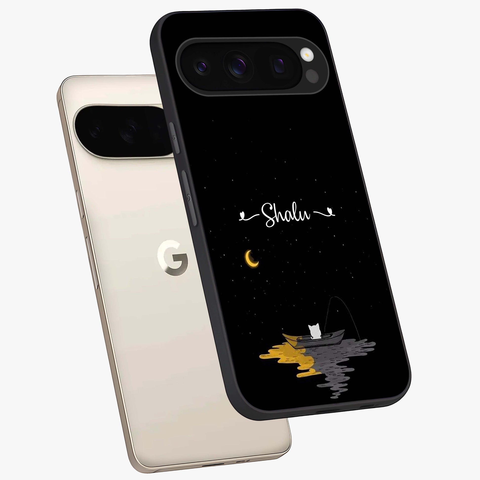 Shri Krishna Art Glass Case displayed in angled mockup highlighting spiritual Krishna illustration with divine aesthetic.