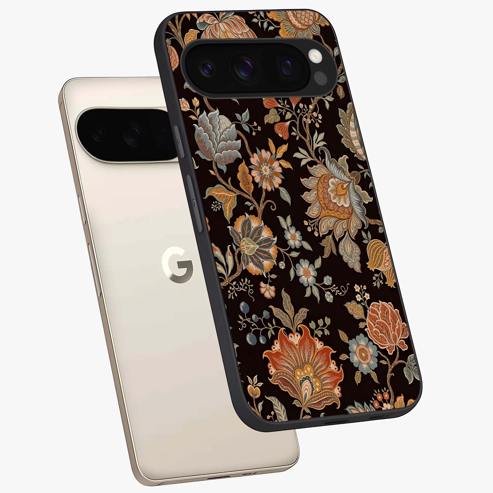 Velvet Wine Pattern Custom Name Glass Case displayed in angled mockup highlighting decorative velvet inspired design with custom name feature.