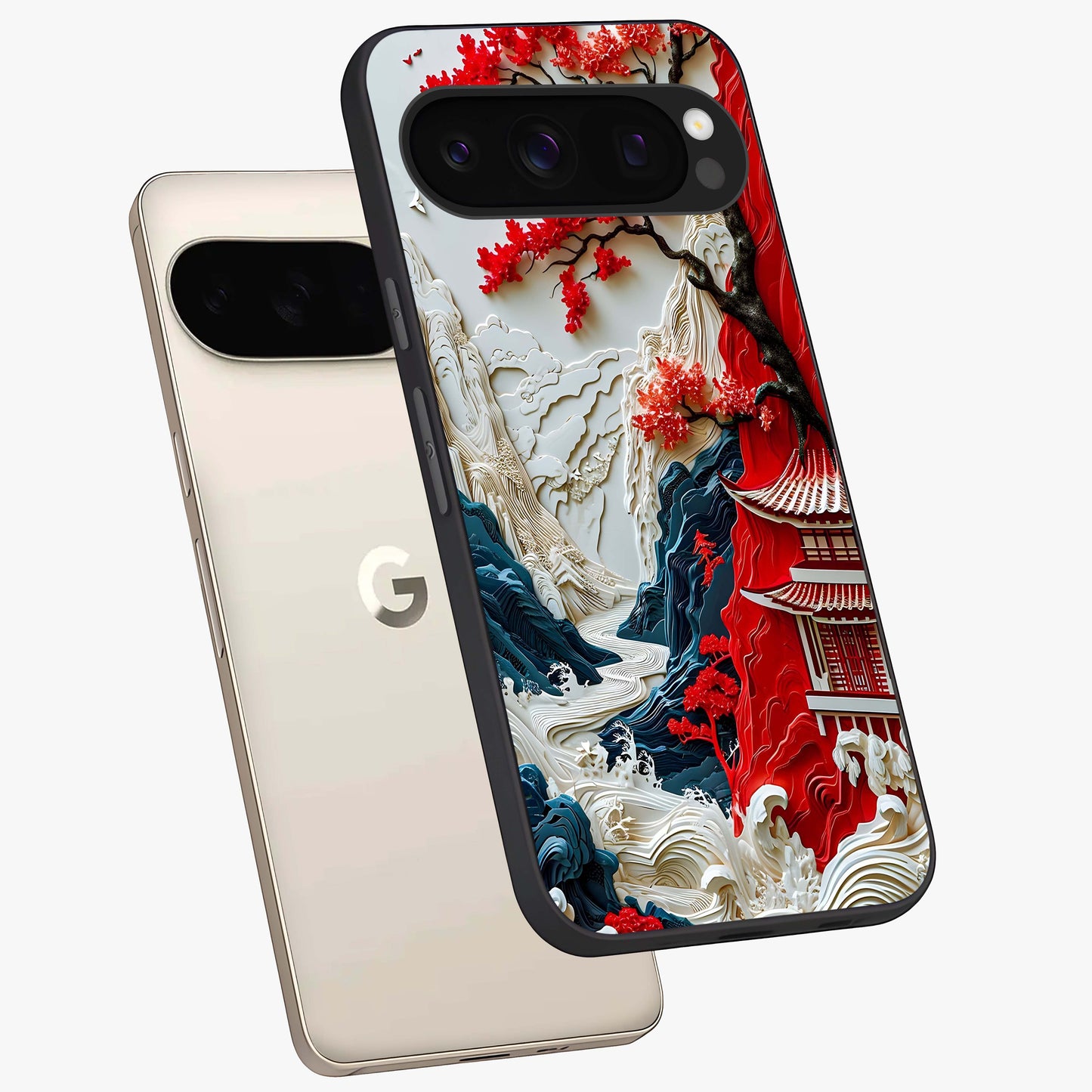 Whispering Moon Silence Glass Case displayed in angled mockup highlighting calm lunar design with dreamy night aesthetic.