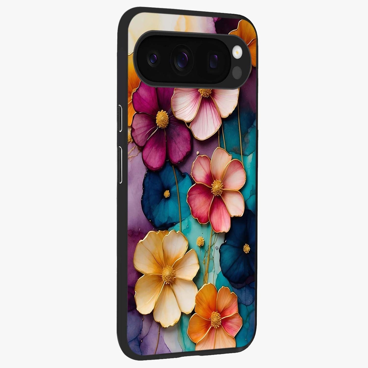 Artlyn Grace Flower Pattern Glass Case upright view showcasing graceful floral artwork with aesthetic botanical style.