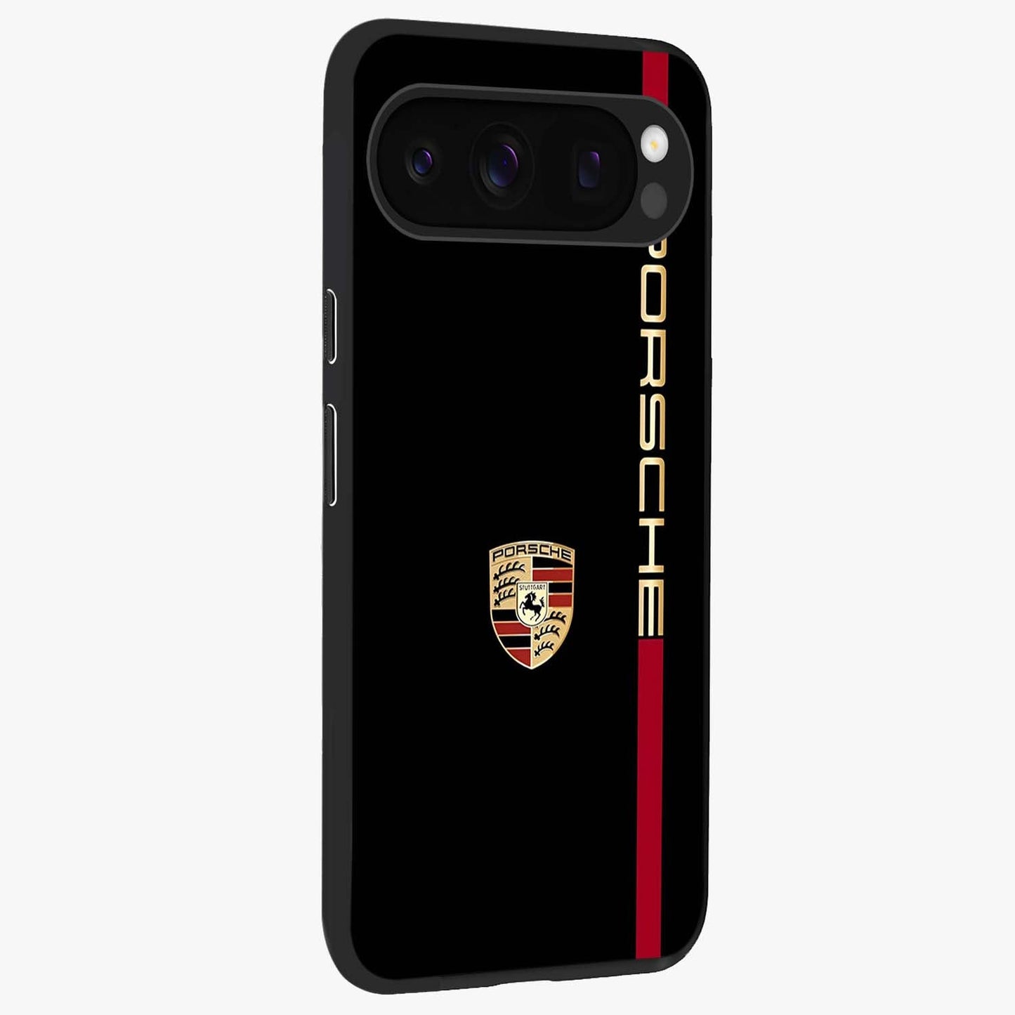 Black Minimal Porsche Glass Case upright view showcasing stylish automotive artwork with bold minimal theme.
