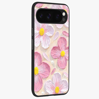 Blush Bloom Texture Glass Case upright view showcasing delicate blush floral texture with modern minimal style.