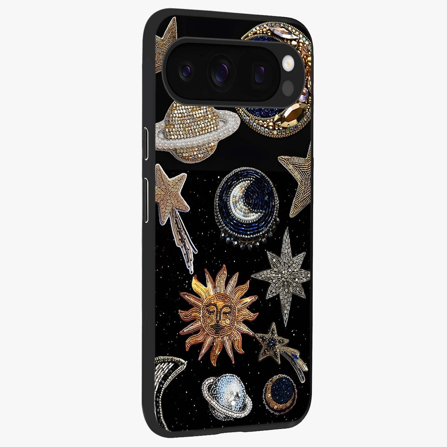 Celestial Gem Constellations Glass Case upright view showcasing cosmic constellation artwork with celestial aesthetic style.
