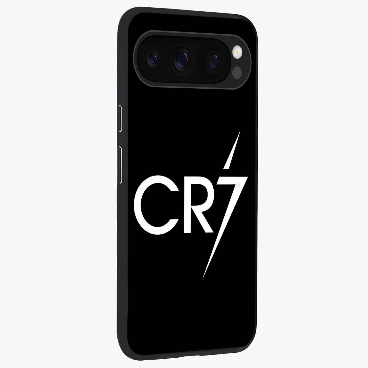 Cr7 Elite Strike Glass Case upright view showcasing energetic football inspired design with modern sports aesthetic.