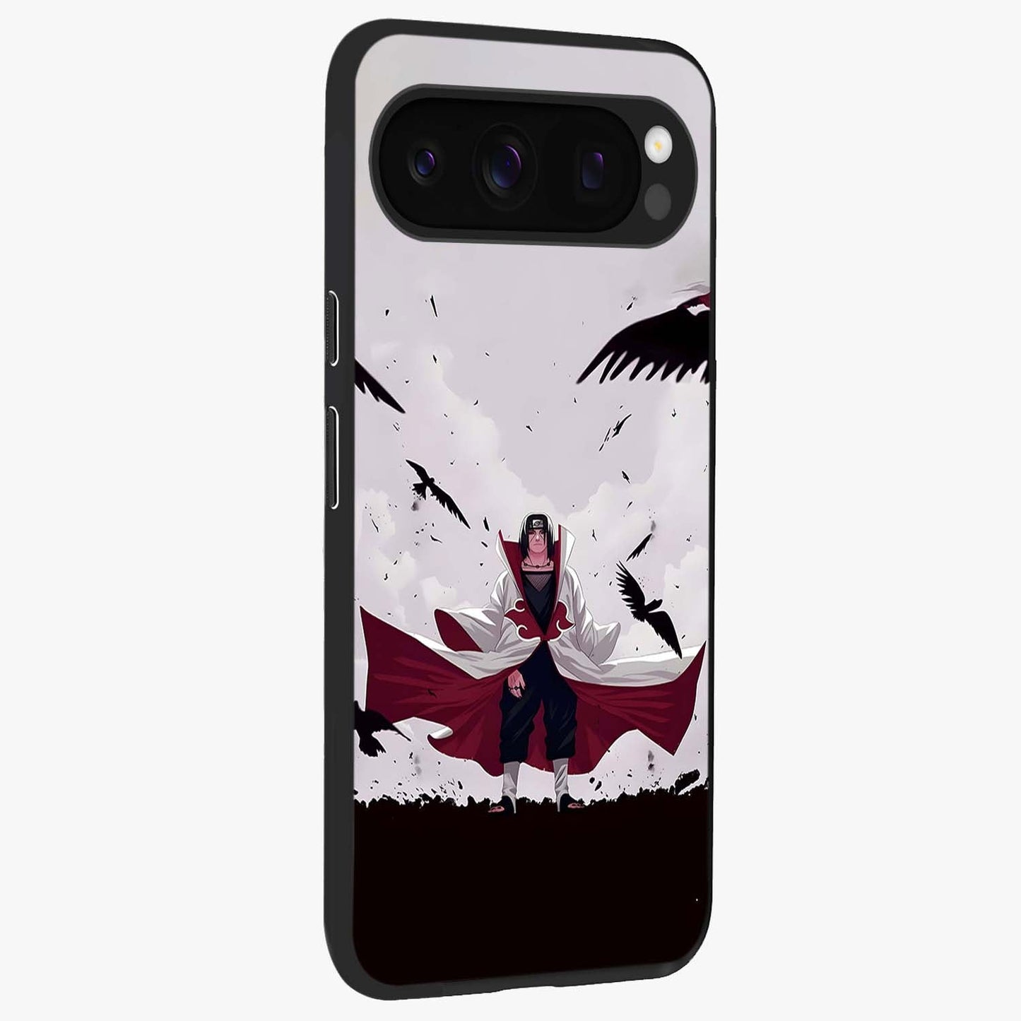 Crimson Crow Ascension Glass Case upright view showcasing dramatic crow artwork with bold gothic theme.