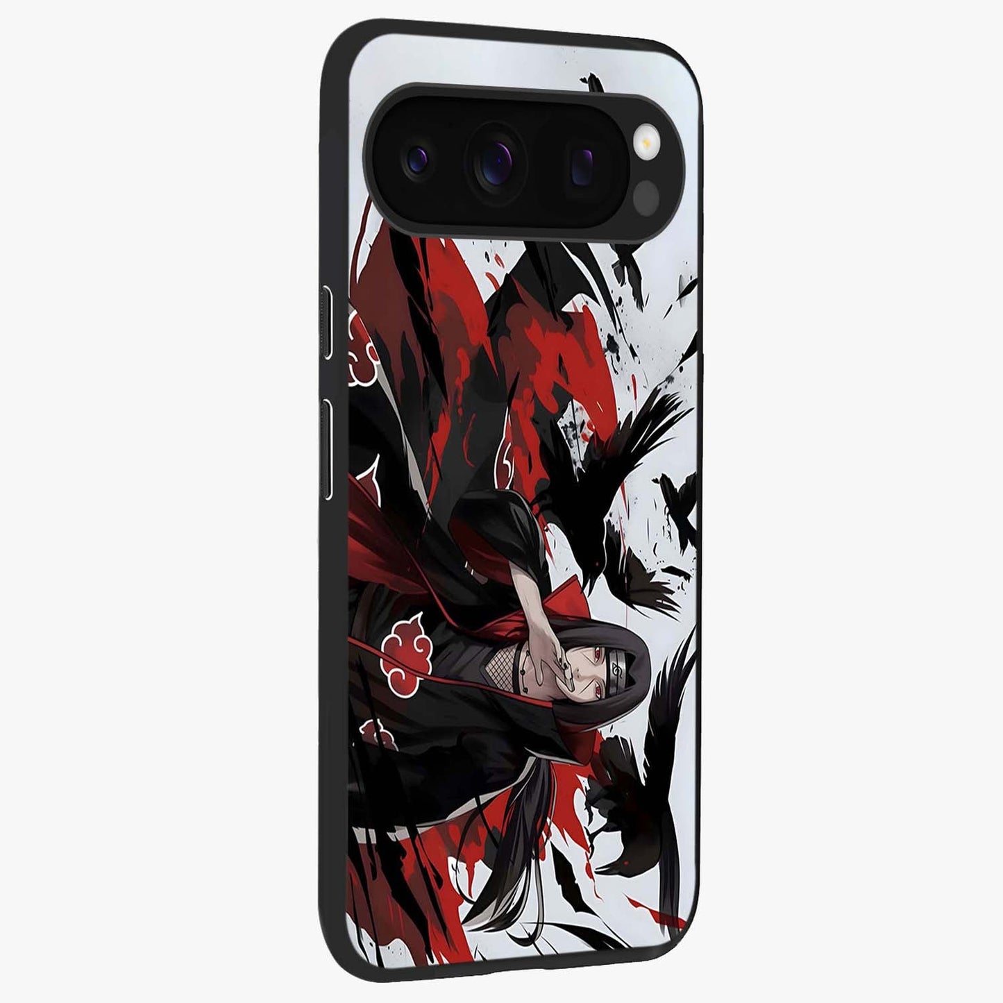 Crimson Crow Illusion Glass Case upright view showcasing striking crow illusion artwork with intense crimson theme.