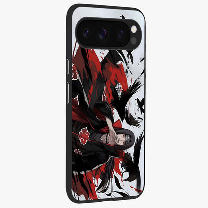 Crimson Crow Illusion Glass Case upright view showcasing striking crow illusion artwork with intense crimson theme.