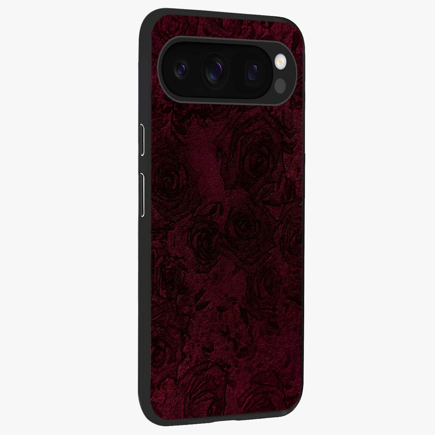 Crimson Fade Flow Glass Case upright view showcasing dynamic crimson flow artwork with stylish abstract theme.