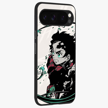 Demon Slayer Glass Case upright view showcasing powerful anime artwork with intense warrior theme.